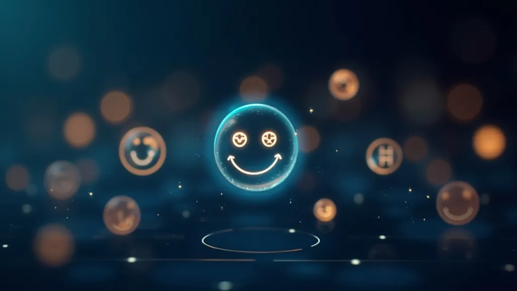 كرات مجرّدة متوهّجة بوجوه مبتسمة ورموز مستديرة تطفو على خلفية نيلية داكنة يضيئها ضوء سماوي وذهبي