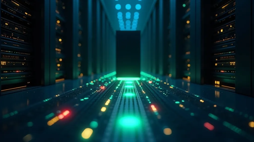 'n Bediener wat gloeiende statusorbe langs 'n datapad stuur wat HTTP-response verteenwoordig