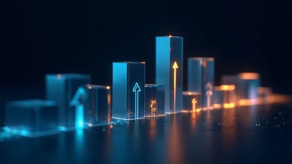 Abstract glowing bars rising and falling to show percentage increase and decrease